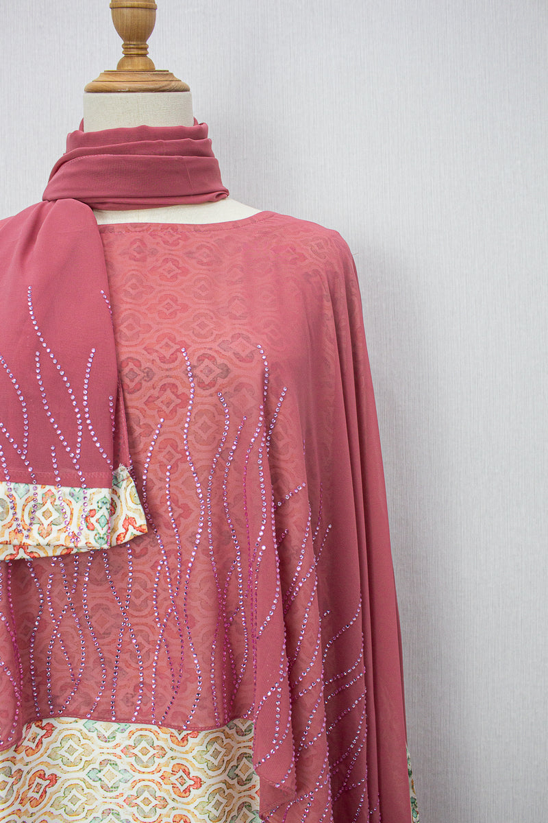 Queen Azizah Printed Abaya, Rose Pink