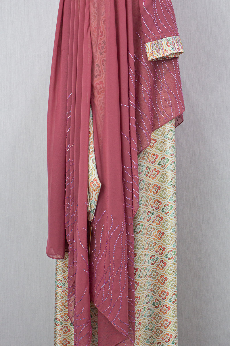 Queen Azizah Printed Abaya, Rose Pink