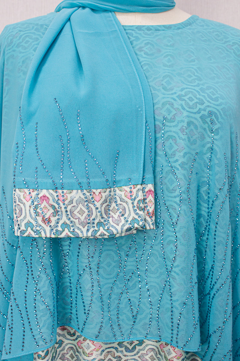 Queen Azizah Printed Abaya, Tiffany Blue