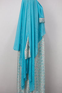 Queen Azizah Printed Abaya, Tiffany Blue