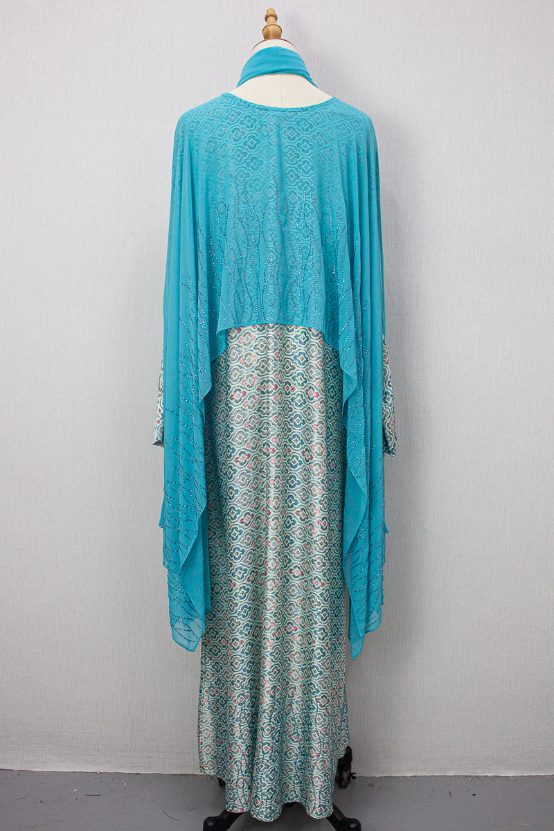 Queen Azizah Printed Abaya, Tiffany Blue