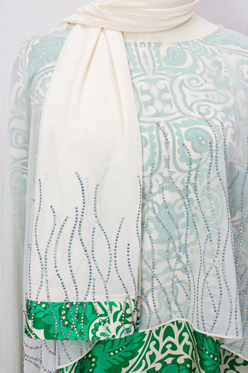 Queen Azizah Printed Abaya, White