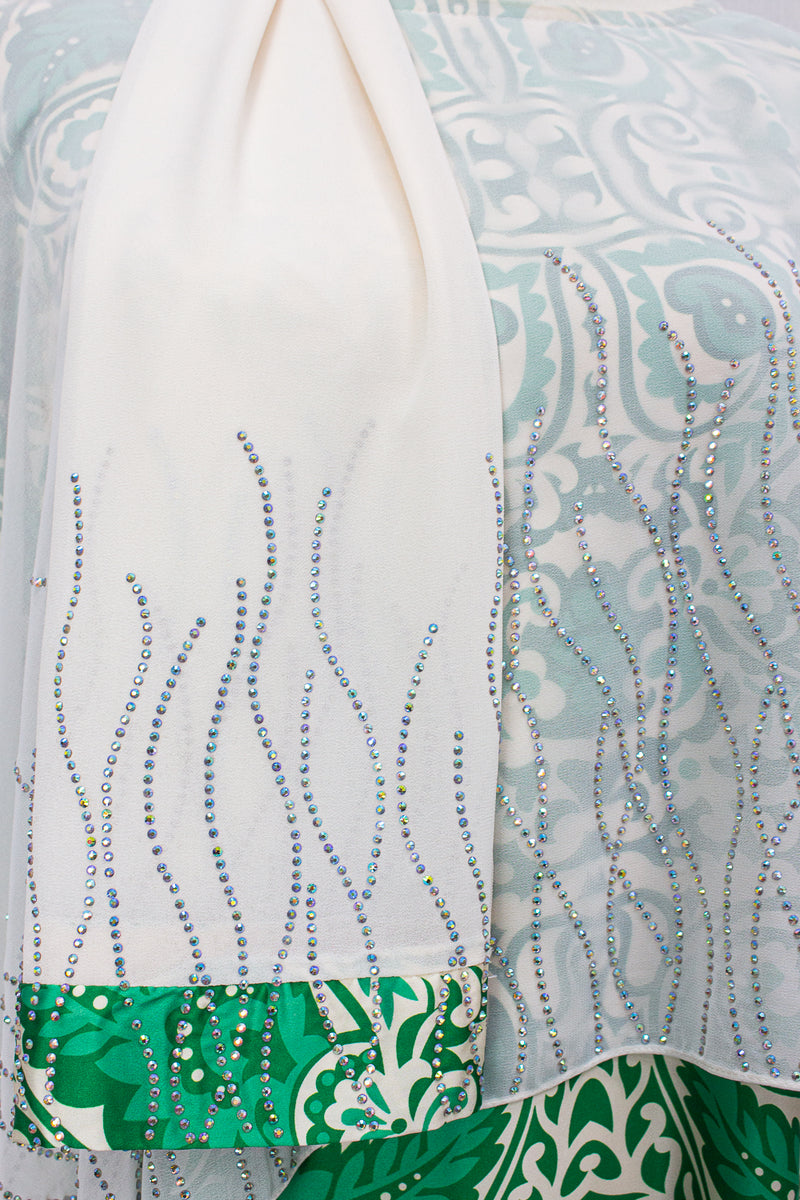 Queen Azizah Printed Abaya, White