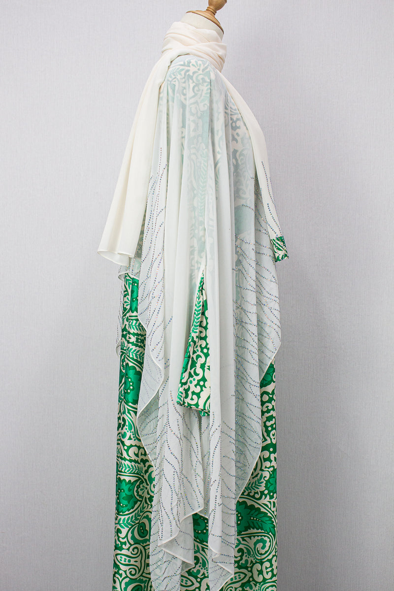 Queen Azizah Printed Abaya, White