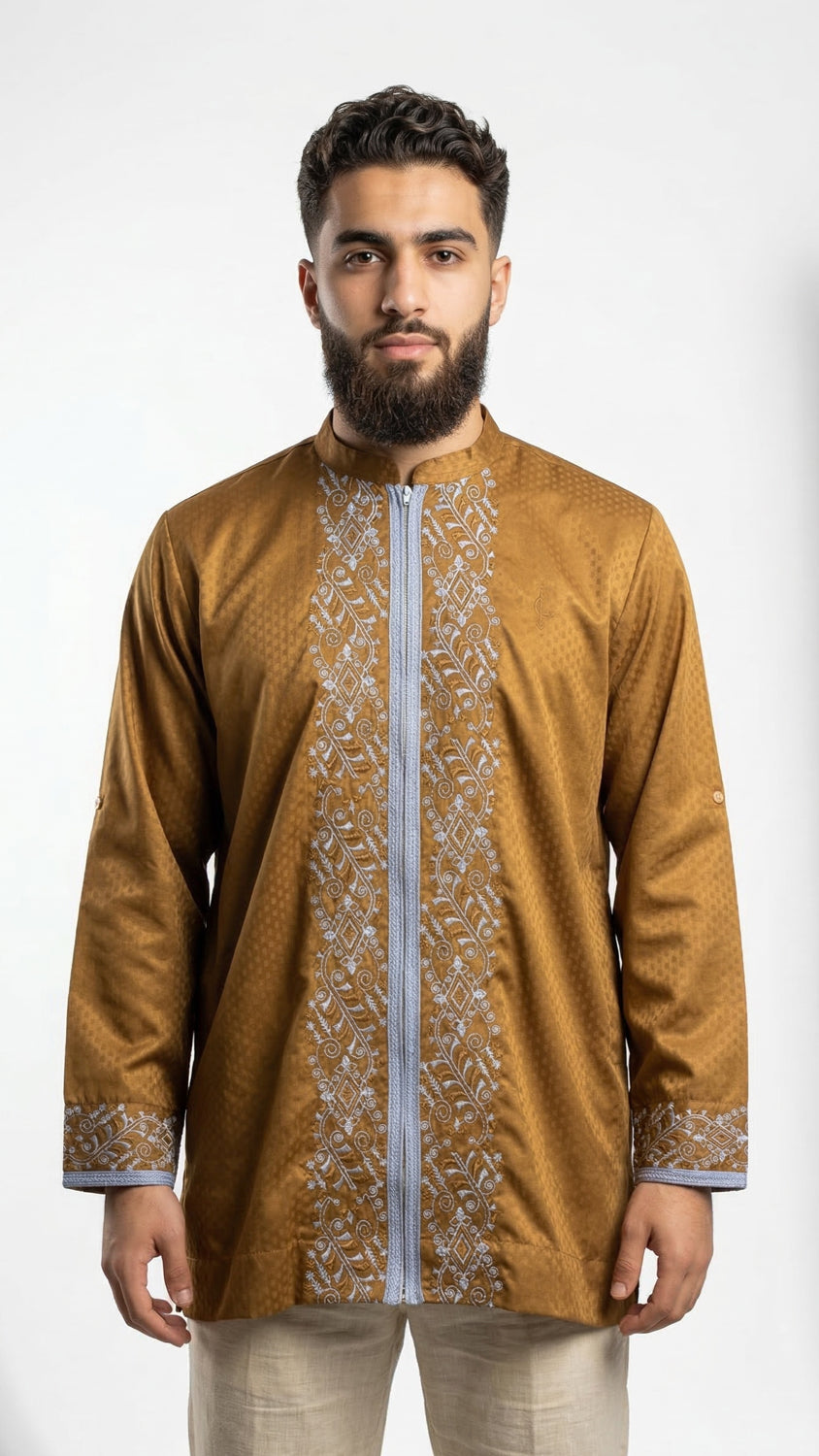 Zipper Kurta - Gold Brown