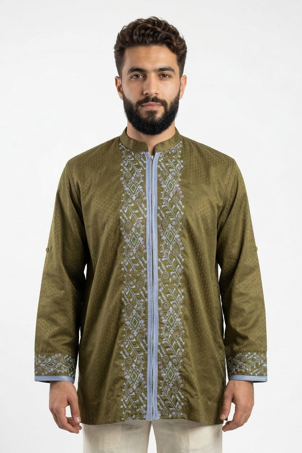 Zipper Kurta - Olive
