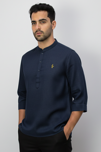 Linen Kurta, Navy Blue