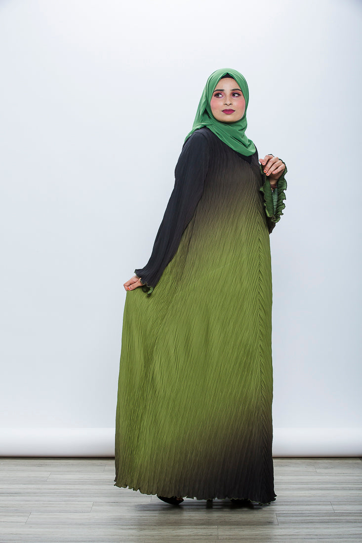 Pleated Abaya - Green Ombre