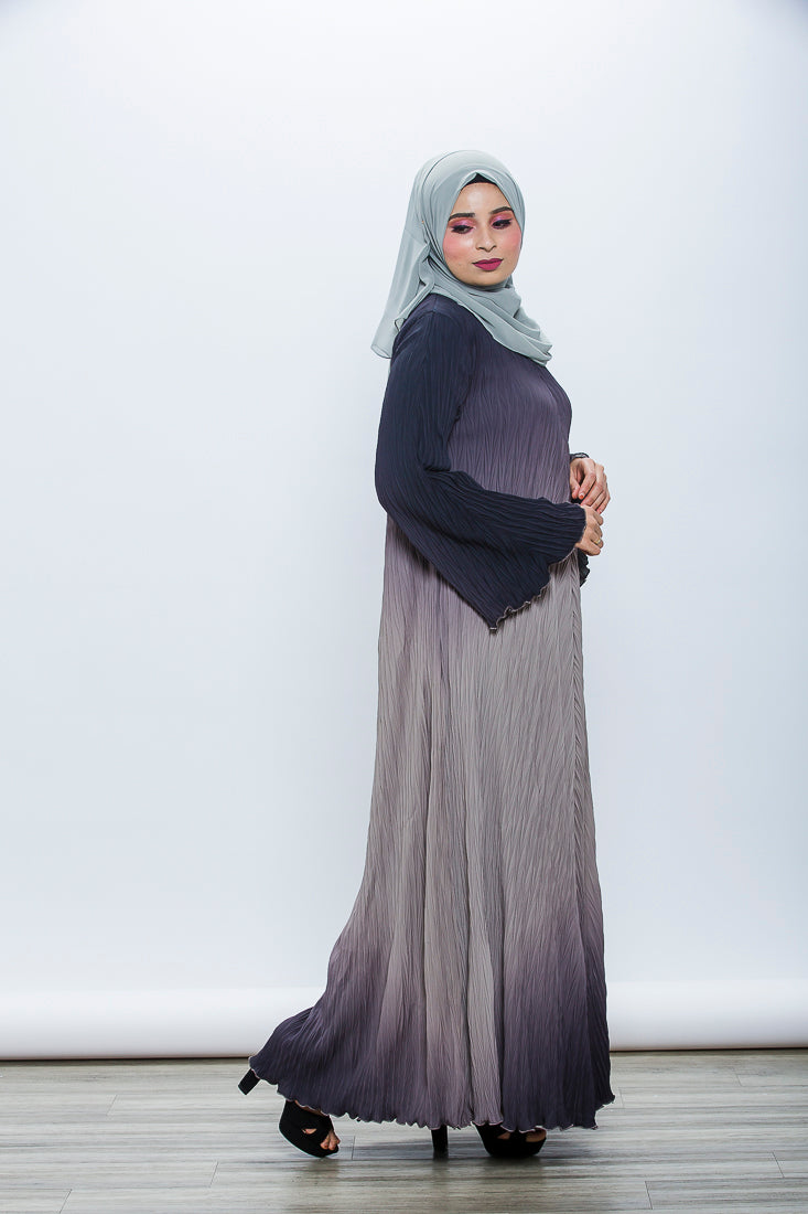 Pleated Abaya - Grey Ombre